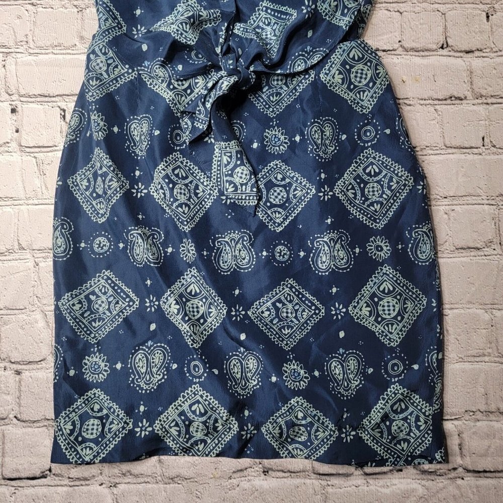 Evan Picone 100% Silk Blue Geometric Print Cutout Middle Collared Dress Size 10 - Picture 3 of 15